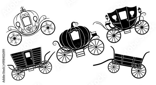 Fairy tale carriage silhouette collection princess pumpkin coach vector