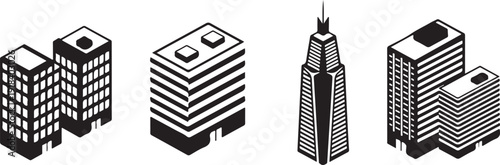 Modern cityscape building and skyscraper icon collection	