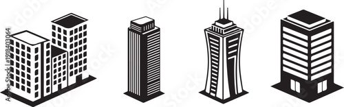Modern cityscape building and skyscraper icon collection	