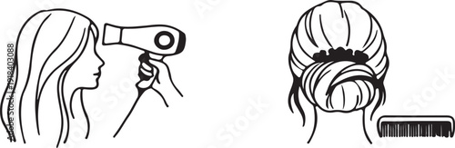 Hair Salon and Barbershop Vector Icon Set: Stylist, Scissors, Barber Pole, and Hair Dryer