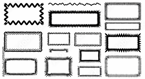 Ensemble de cadres rectangulaires et carrés dessinés à la main avec des bords irréguliers et texturés.
