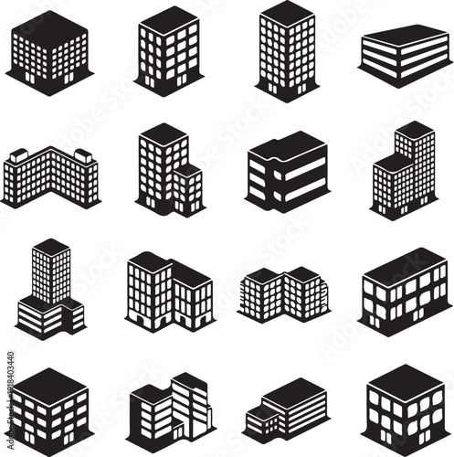 Modern cityscape building and skyscraper icon collection	