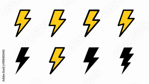 A collection of stylized lightning bolts in yellow and black arranged in a grid like pattern against a white background high quality professional detailed modern elegant