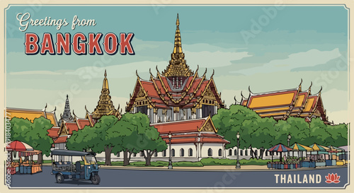 Salutations de Bangkok, Thaïlande, avec des temples magnifiques et des scènes de rue animées.