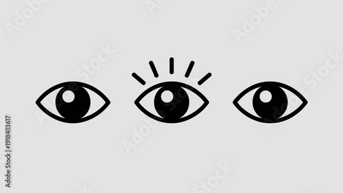 Three stylized eyes are displayed against a light gray background creating a minimalist and symbolic visual composition high quality professional detailed modern elegant stylish clean crisp