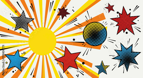 Explosion de couleurs vives et d'étoiles dans un style bande dessinée pop art