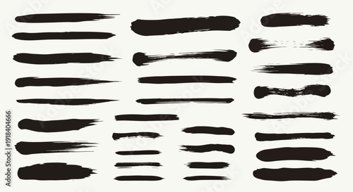 Ensemble de coups de pinceau et de lignes abstraites noires sur fond blanc, style calligraphique