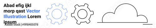Technology, innovation, automation, cloud computing, digital transformation, connectivity. Two gear outlines beside a simple cloud symbol. Technology and innovation