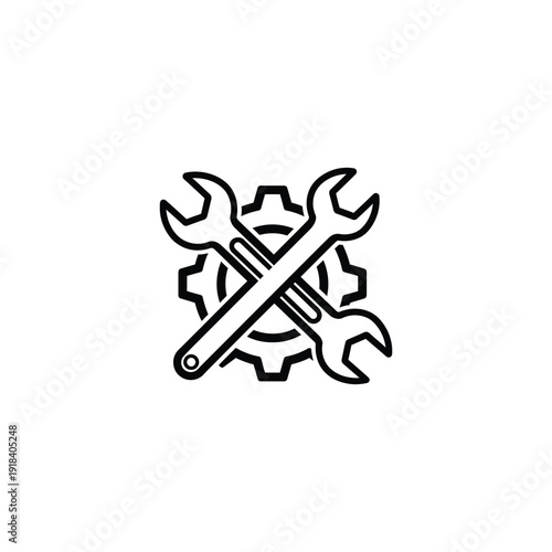 Crossed wrenches and gears icon symbolizing repair and maintenance.