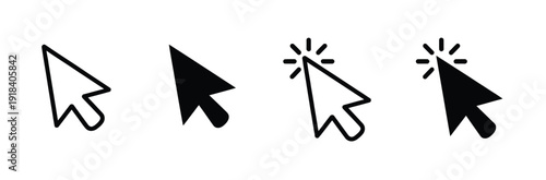 Click Icon, vector illustration of computer mouse cursor and pointer arrow, isolated on white background, suitable for websites, apps, UI design, digital interfaces, and interactive projects.
