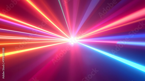 Abstract colorful light rays bursting through a glowing night background with vibrant energy and shine
