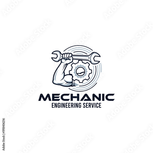 Mechanic Engineering Service Logo with Gear and Wrench.