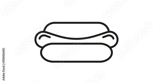 Simple line art icon of a hot dog in a bun, classic American fast food symbol representing sausage and bread for quick meals
