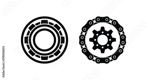 Two black circular mechanical components with distinct designs.