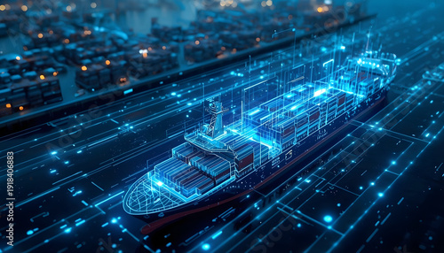 futuristic maritime technology concept smart port with digital hologram interface