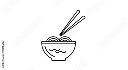Noodle bowl vector illustration in outline style with simple and clean lines, depicting a bowl of noodles with chopsticks