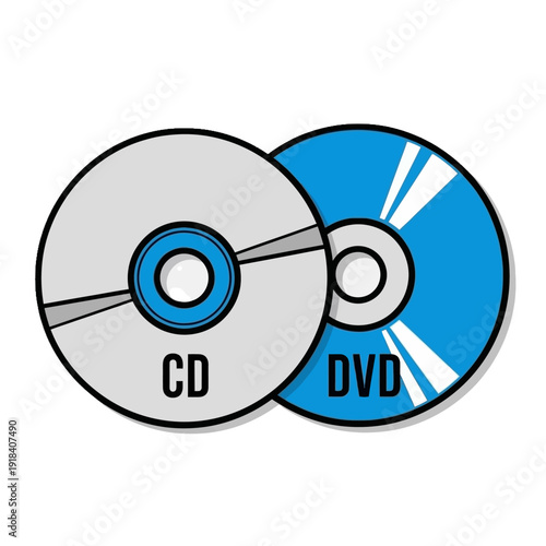 Center‑aligned CD and DVD discs graphic illustration on plain white background