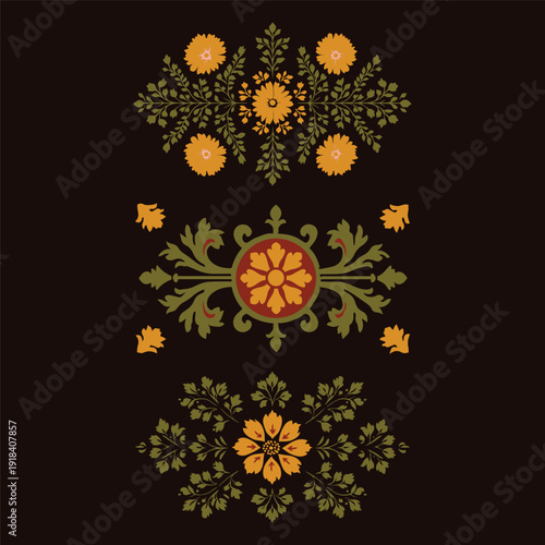 dark folk floral ornaments