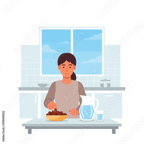 Woman Preparing Breakfast in Modern Kitchen.