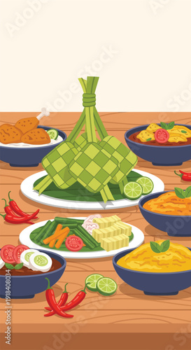 Assorted Traditional Southeast Asian Cuisine on Table.