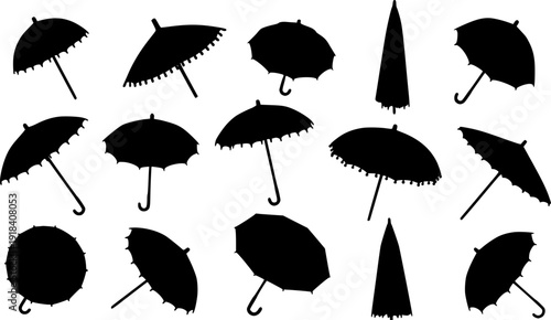 Set of cocktail umbrella vector icon in silhouette design. summer design concepts.
