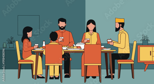 Family Enjoying Meal Together at Home.