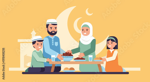 Family Sharing Meal Together During Ramadan.