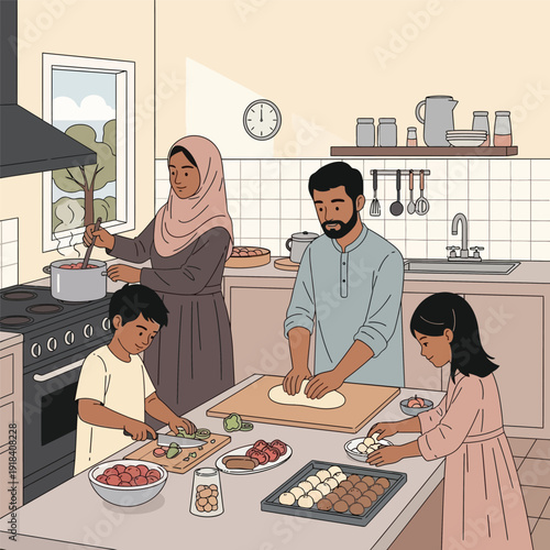 Family Preparing Traditional Flatbread Together.
