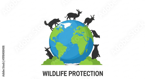 Animals in silhouette surround the planet Earth, symbolizing worldwide wildlife protection and conservation efforts