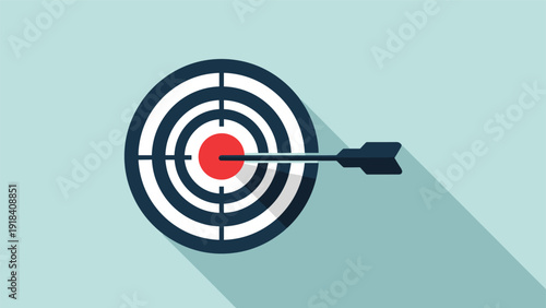 Bullseye target with an arrow hitting dead center, symbolizing successful goal achievement, precision, and business accuracy.