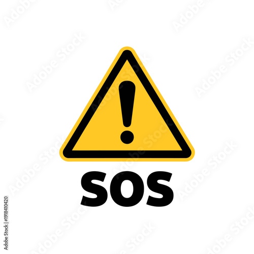 Yellow triangle warning sign with exclamation mark and SOS text