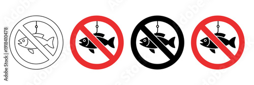 No fishing signs with fish icons on white background