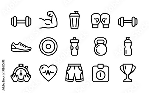 Fitness icons with dumbbells boxing gloves and sports equipment for healthy lifestyle  fitness