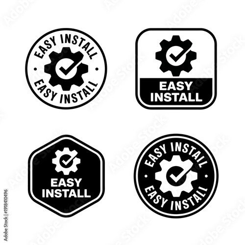 Easy install stickers with gear and check mark icons for website  button design