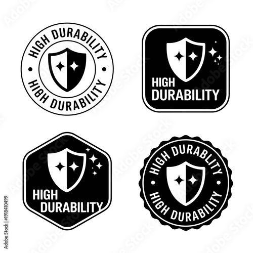 High durability labels with shield and stars in black and white