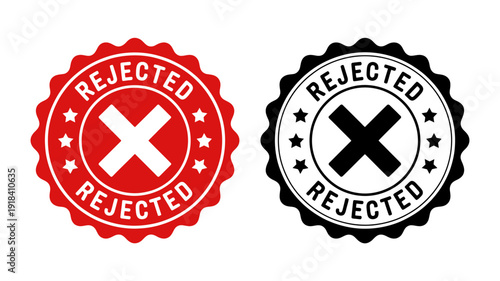 Rejected stamps with crosses on white background for approval concepts