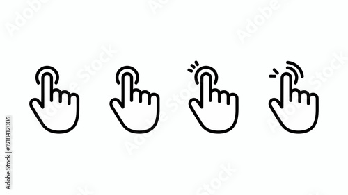 A series of four simple black line art illustrations depict different hand gestures including pointing stopping and beckoning motions high quality professional detailed modern elegant stylish