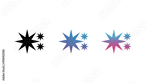 A graphic displays three starburst shapes with varying color schemes progressing from dark to lighter vibrant hues high quality professional detailed modern elegant stylish clean crisp