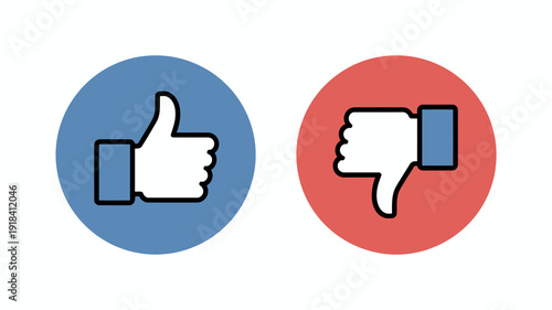 A graphic depicts two circular icons a blue one with a white thumbs up and a red one with a white thumbs down high quality professional