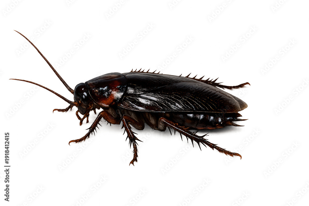 Fototapeta premium Cockroach pest on a transparent background, symbolizing urban hygiene problems, insect control, and home infestation