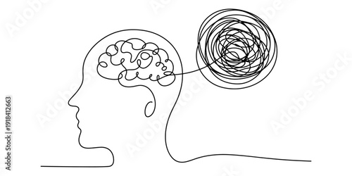 Minimalist line drawing representing mental health and complex thought processes Vector, illustration