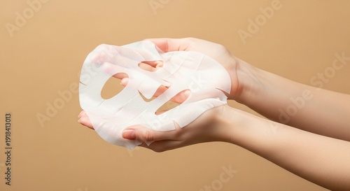 Hands holding a sheet mask for skincare routine
