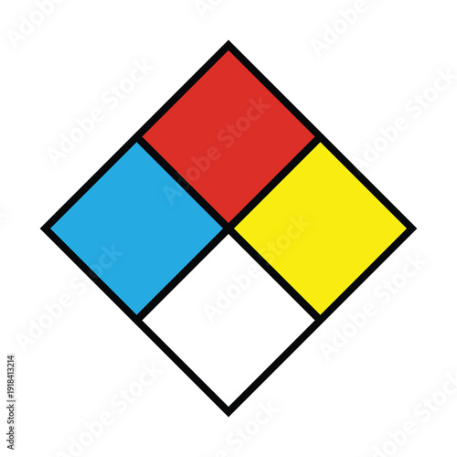 NFPA 704 Hazard Diamond Sign – Fire Safety Chemical Identification Label with Flammability, Health, Reactivity and Special Risk Color Code Symbol Isolated on Light Background