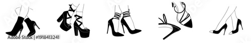 Sexy High Heels and Female Legs Fashion Set, Stiletto Ankle Boots, Platform Sandals, Strappy Pumps and Pointed Toe Designer Footwear Silhouettes