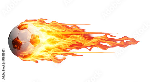 Fiery Football: Capturing the dynamic energy of soccer, a blazing soccer ball streaks across the frame, a visual spectacle of passion and competition.