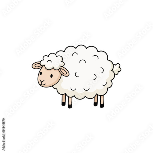 Cartoon Sheep Illustration with Fluffy Wool.