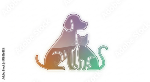Colorful dog and cat sitting together in gradient hues
