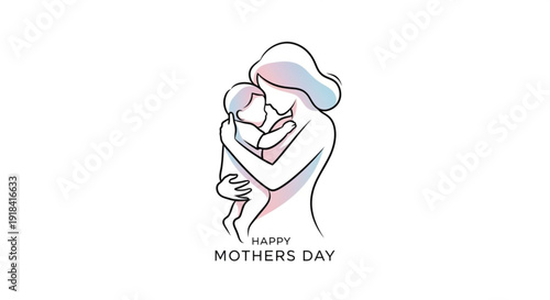 Mother and baby hug on mothers day with happy text