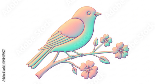 Colorful bird perched on a flowering branch with leaves and blossoms