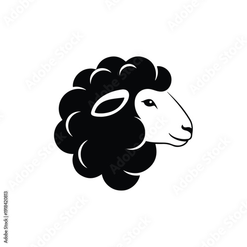 Black and White Sheep Head Illustration.